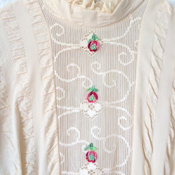 Rare Vintage 40s 50s Womens Dress with Lace Embroidery Rosette Edwardian Prairie - Picture 9 of 16